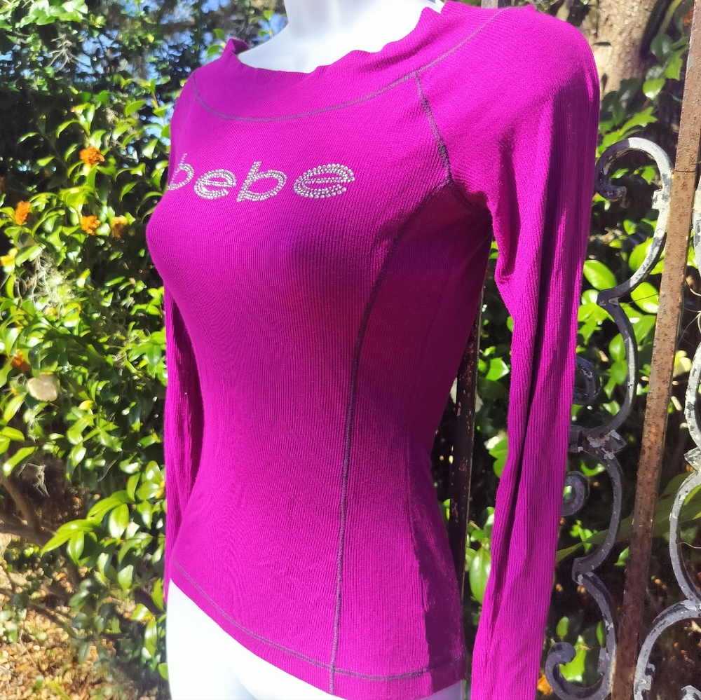 Bebe Fuchsia Long-Sleeve Logo Top - Picture 10 of 11